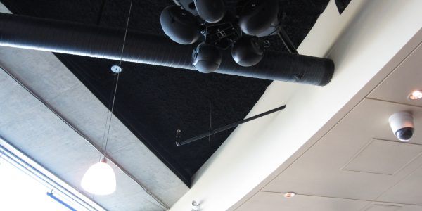 Noise control to offices above with Monoglass Spray-On applied to ceilings at Century City Brew Pub.